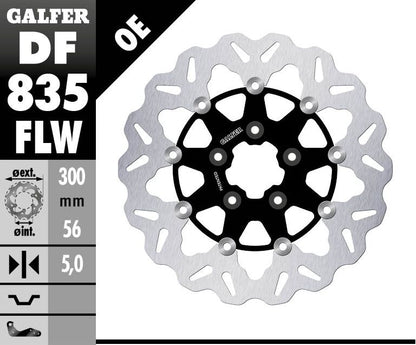 GALFER BRAKE ROTOR FLOATING WAVE STEEL CENTER DF835FLW