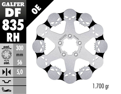 GALFER BRAKE ROTOR FIXED SKULL DF835RH