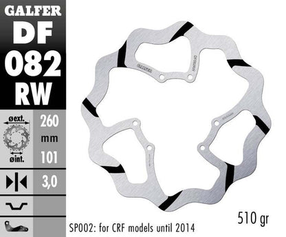 GALFER BRAKE ROTOR FIXED WAVE GROOVED OVERSIZE DF082RW