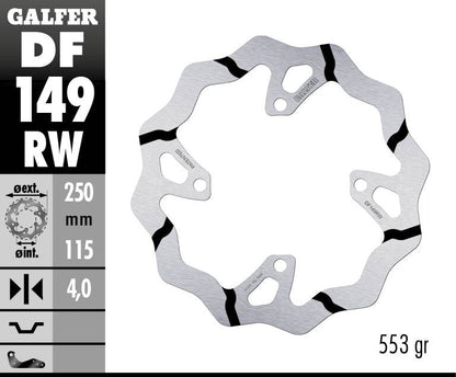 GALFER BRAKE ROTOR FIXED WAVE GROOVED 250MM DF149RW