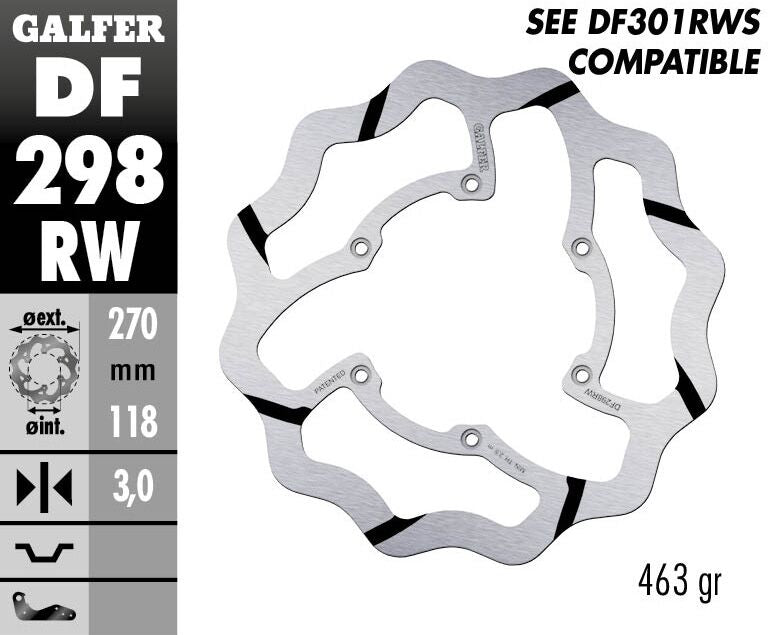 GALFER BRAKE DISC FIXED WAVE GROOVED DF298RW