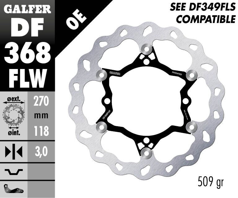 GALFER BRAKE ROTOR FLOATING WAVE STEEL CENTER DF368FLW
