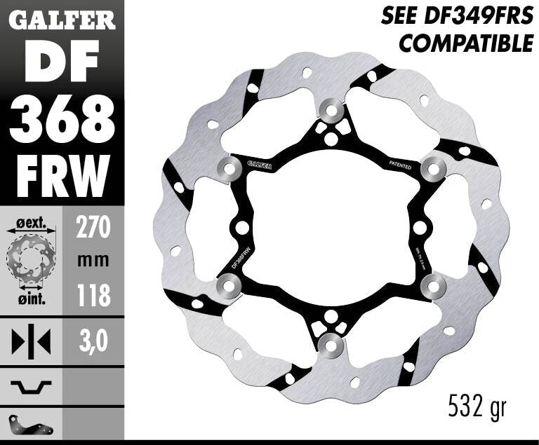 GALFER BRAKE ROTOR FLOATING WAVE GROOVED DF368FRW