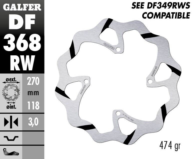 GALFER BRAKE ROTOR FIXED WAVE GROOVED 270MM DF368RW