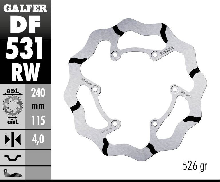 GALFER BRAKE ROTOR FIXED WAVE GROOVED 240MM DF531RW