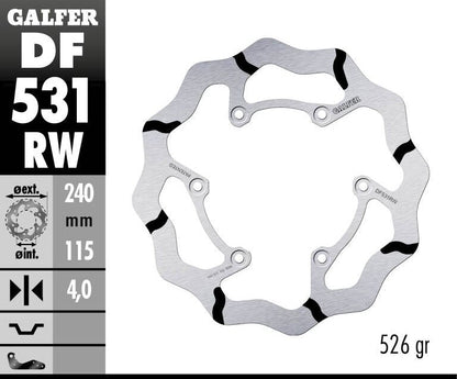GALFER BRAKE ROTOR FIXED WAVE GROOVED 240MM DF531RW