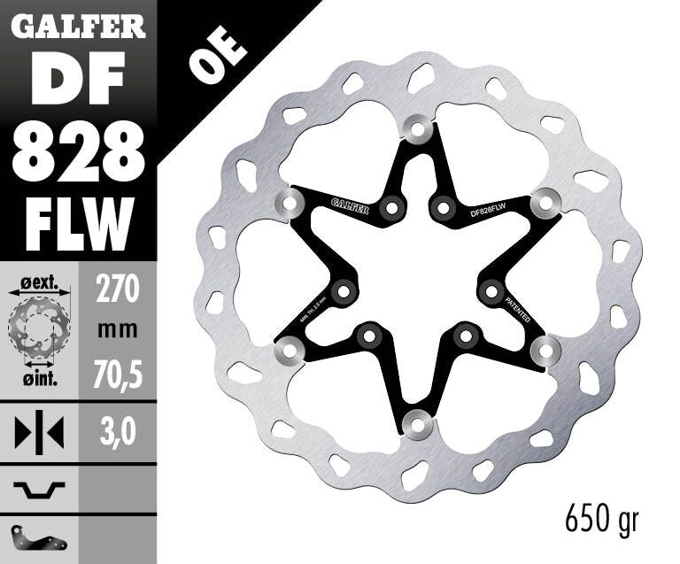 GALFER BRAKE ROTOR FLOATING WAVE STEEL CENTER DF828FLW