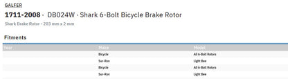 GALFER BRAKE ROTOR FIXED SHARK 203 DB024W