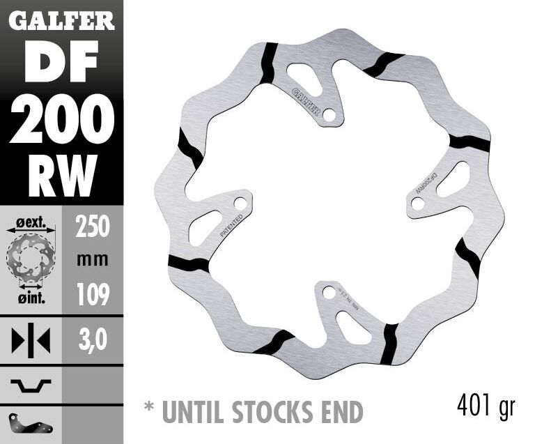 GALFER BRAKE ROTOR FIXED WAVE GROOVED 250MM DF200RW