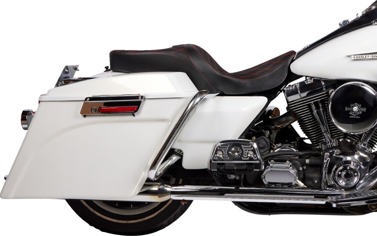 DRAG SPECIALTIES SEATS Seat Freedom Tour, Bk DD w/Rd stch vinyl, FLHT/R/X,FLHTC/U/G 08011507-4676D