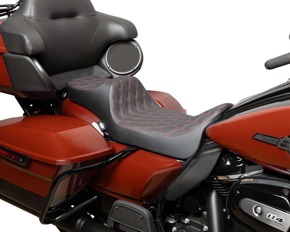 DRAG SPECIALTIES SEATS Seat Predator 3 2-Up Ext. Double Dia Red Vinyl Touring 4687D