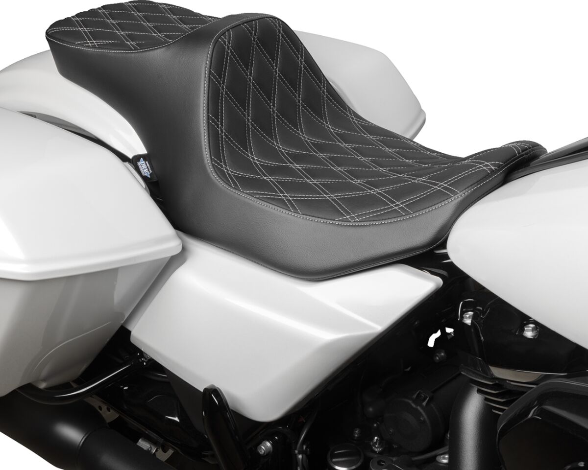 DRAG SPECIALTIES SEATS Predator II Seat - Double Diamond - Silver Stitching - FLT/FLH '23-'24 4690C