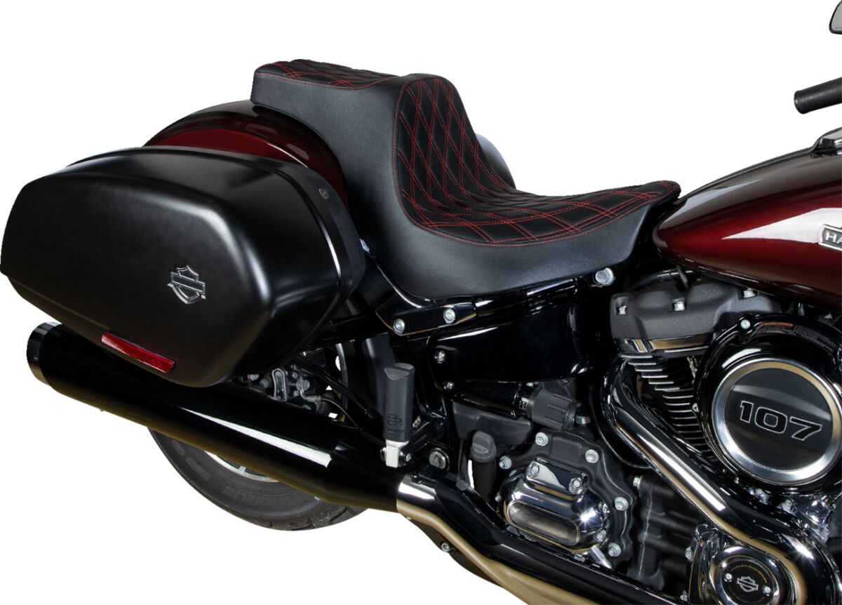 DRAG SPECIALTIES SEATS Predator III Seat - Double Diamond - Black w/ Red Stitching - Softail 18+ 0802-1492