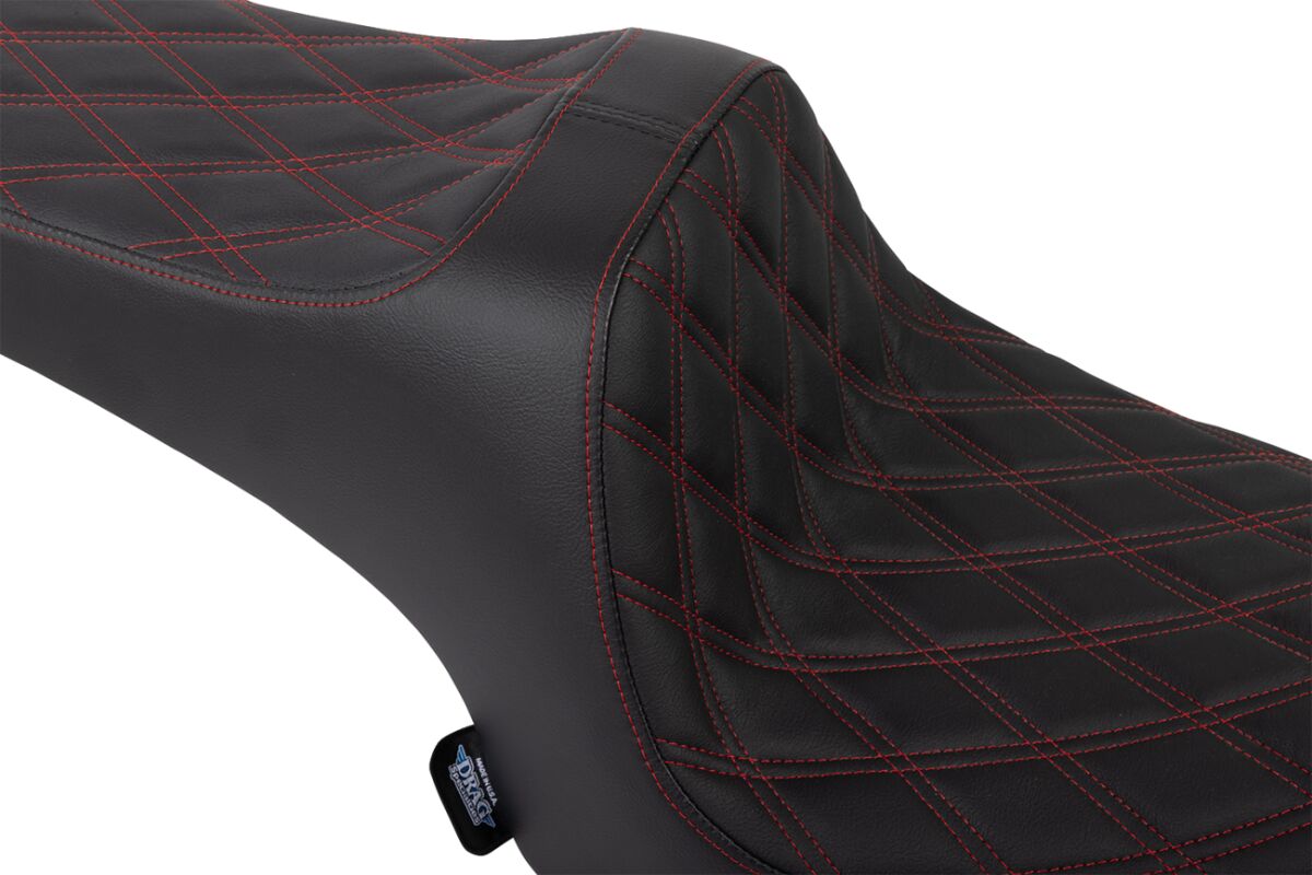 DRAG SPECIALTIES SEATS Predator III Seat - Vinyl - Double Diamond - Red Stitch - Challenger 4718D