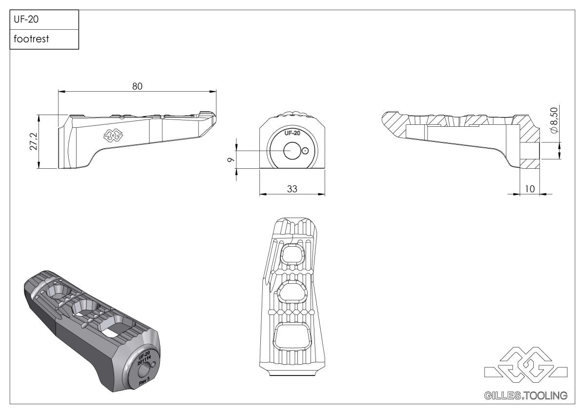 GILLES TOOLING FOOTPEG KIT RGK SILVER RGK-670-UF20-SET-S