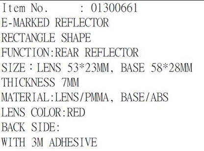 PARTS EUROPE REFLECTOR 3M E-MARKED RD 01300661