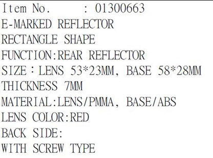 PARTS EUROPE REFLECTOR W/SCREW E-MARKED RD 01300663