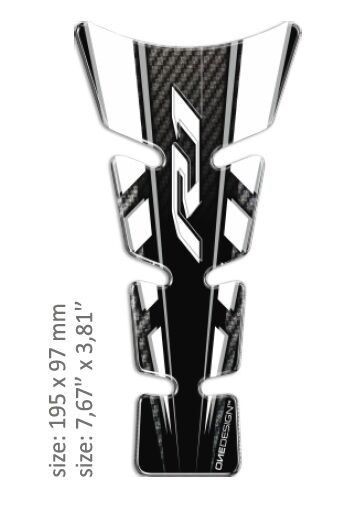 OneDesign UNIVERSAL TANK PAD - GLOSS BLACK/WHITE - YAMAHA R1 DESIGN - 19,5 CM X 9,7 CM | 7.67" X 3.81" - RESIN CGSLIBR1P