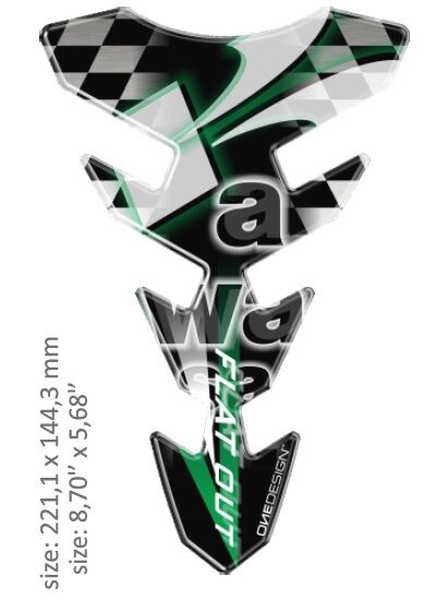 OneDesign UNIVERSAL TANK PAD - GLOSS BLACK/WHITE/GREEN - KAWASAKI DESIGN - 22,11 CM X 14,43 CM | 8.70" X 5.68" CGEXS59P