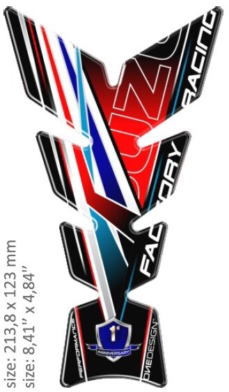 OneDesign UNIVERSAL TANK PAD - GLOSS BLACK/RED/WHITE/BLUE - SUZUKI DESIGN - 21,38 CM X 12,3 CM | 8.41" X 4.84" CGMOON10P