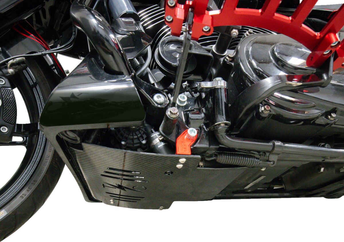 THRASHIN SUPPLY CO PLATE SKID CARBON GLOSS W/RED 2024 FLHX FLTRX TSC-3034-2
