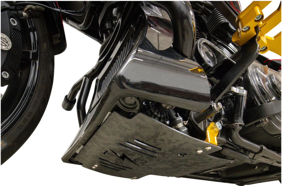 THRASHIN SUPPLY CO PLATE SKID CARBON FORGED W/GOLD 2024 FLHX FLTRX TSC-3035-5