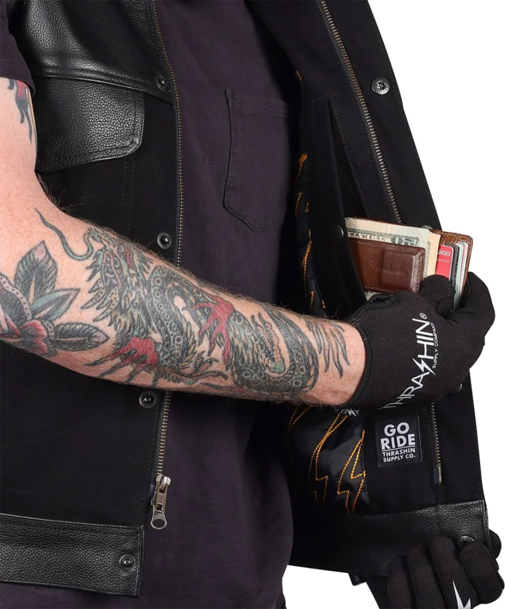 THRASHIN SUPPLY CO VEST KANAN LEATHER DENIM SMALL TMJ-13-08