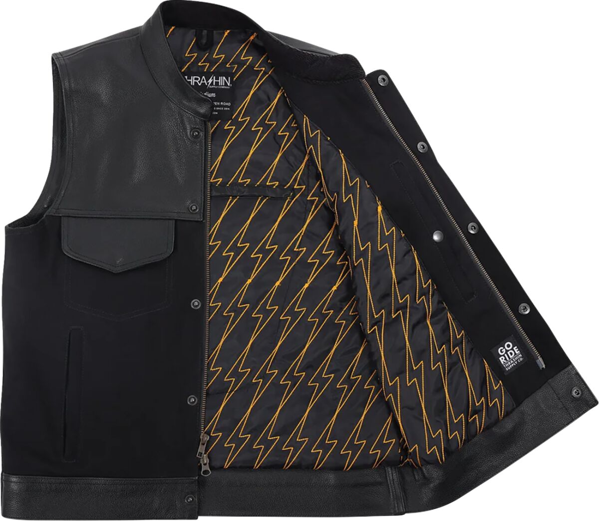THRASHIN SUPPLY CO VEST KANAN LEATHER DENIM SMALL TMJ-13-08