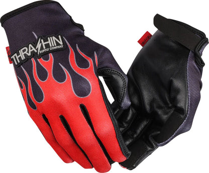 THRASHIN SUPPLY CO GLOVE FLAME STEALTH LEATHER PALM RED SMALL SV1-21-08
