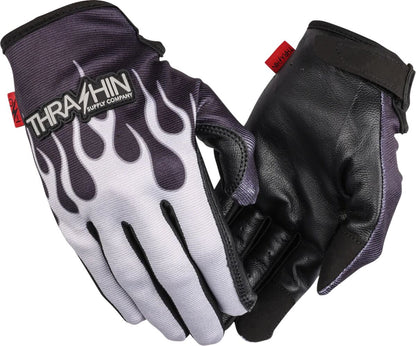 THRASHIN SUPPLY CO GLOVE FLAME STEALTH LEATHER PALM GRAY SMALL SV1-22-08