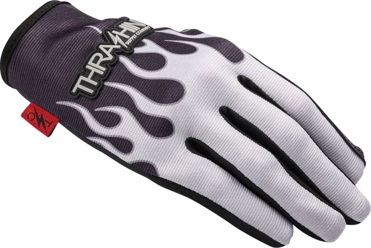 THRASHIN SUPPLY CO GLOVE FLAME STEALTH LEATHER PALM GRAY SMALL SV1-22-08
