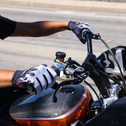 THRASHIN SUPPLY CO GLOVE FLAME STEALTH LEATHER PALM GRAY SMALL SV1-22-08