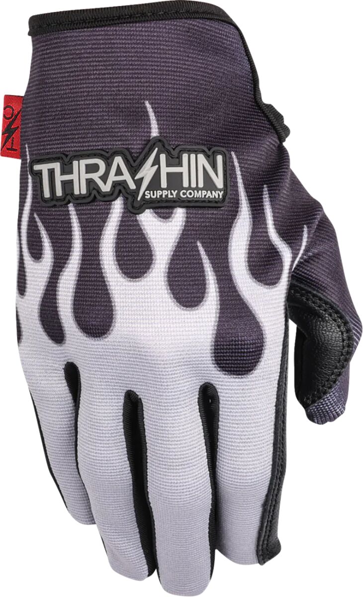 THRASHIN SUPPLY CO GLOVE FLAME STEALTH LEATHER PALM GRAY 2XL SV1-22-12