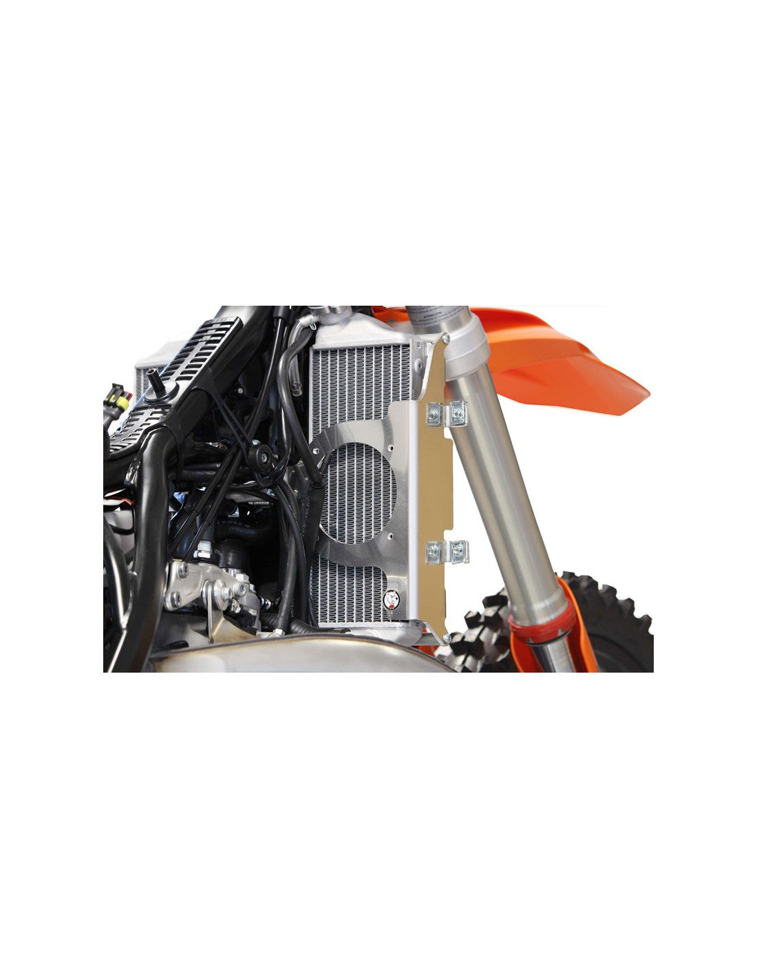 Vue arrière droite des protections de radiateurs en aluminium pour KTM et Husqvarna