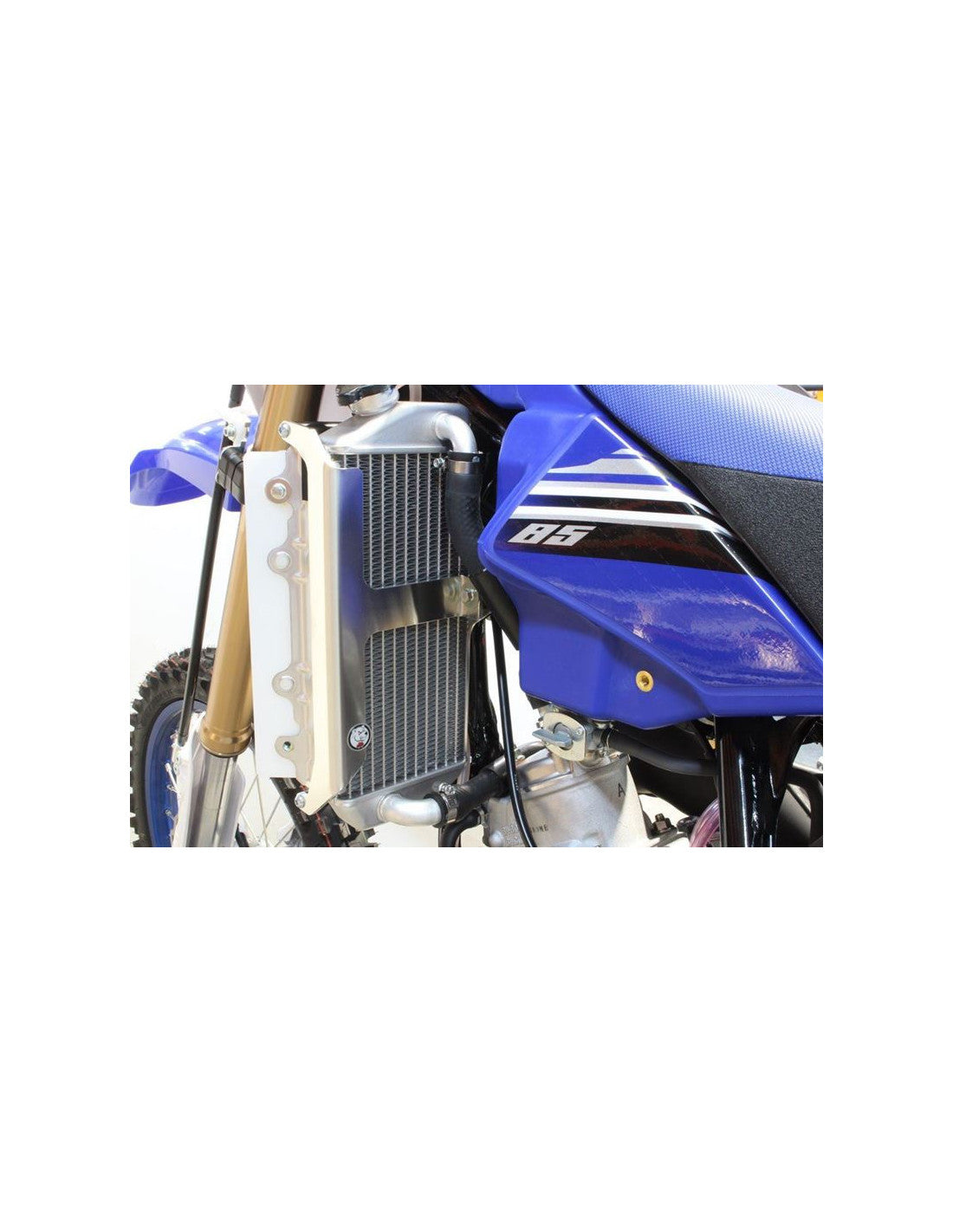 Rear left view of the aluminum radiator braces for Yamaha YZ85