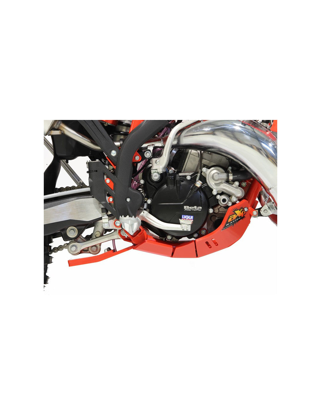 Right side of the red HDPE plastic skid plate with linkage guard for Beta 125RR - 200RR