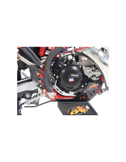 Right side of the black HDPE plastic skid plate with linkage guard for Beta 250 et 300Xtrainer