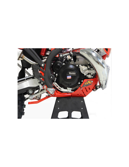 Right side of the red HDPE plastic skid plate with linkage guard for Beta 250 et 300Xtrainer