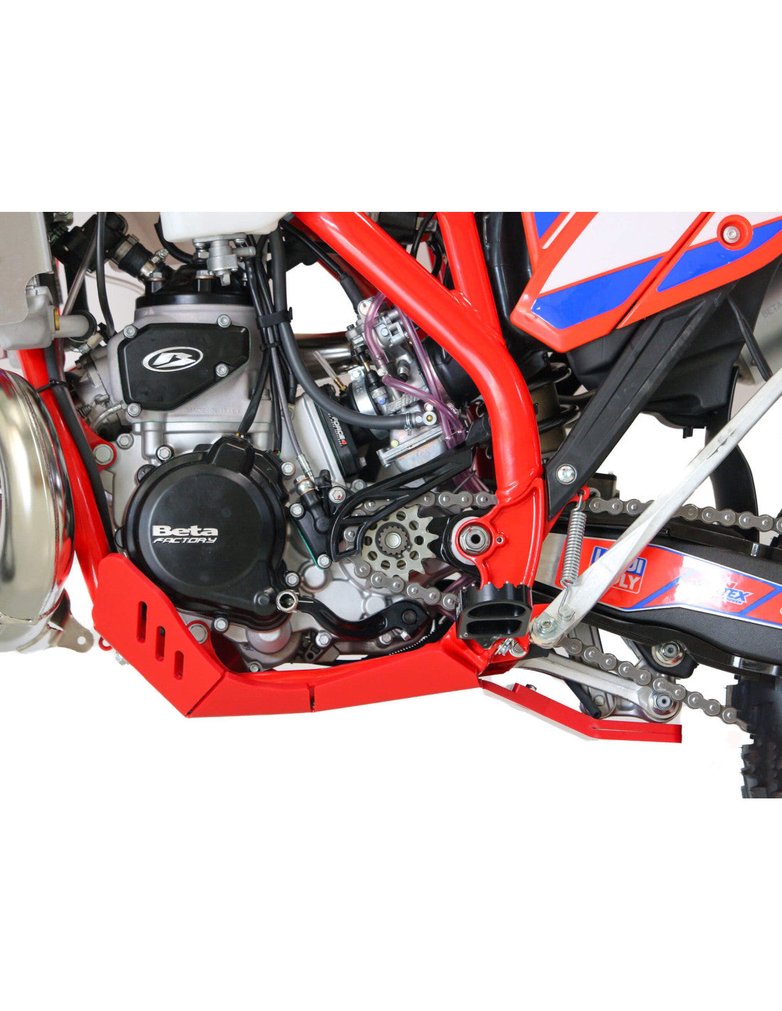 Côté gauche du sabot rouge en plastique PEHD avec protection de biellette pour Beta 250RR Racing et 300RR Racing