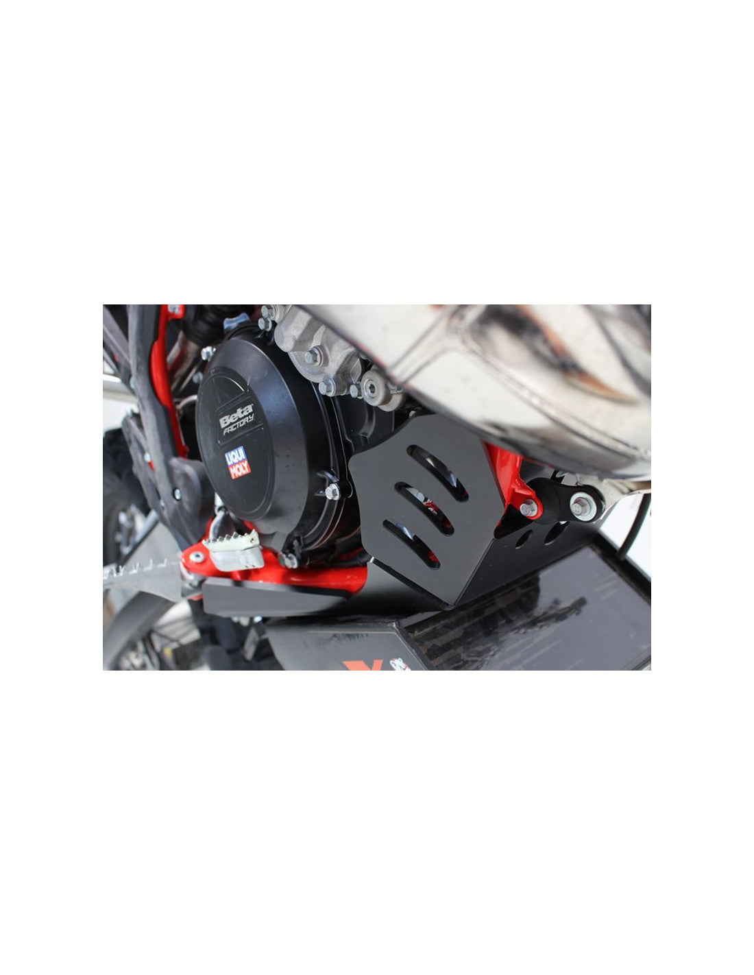 Right side of the black HDPE plastic skid plate with linkage guard for Beta 250RR - 300RR