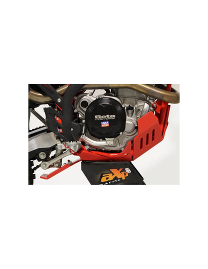 Right side of the red HDPE plastic skid plate with linkage guard for Beta enduro 4T