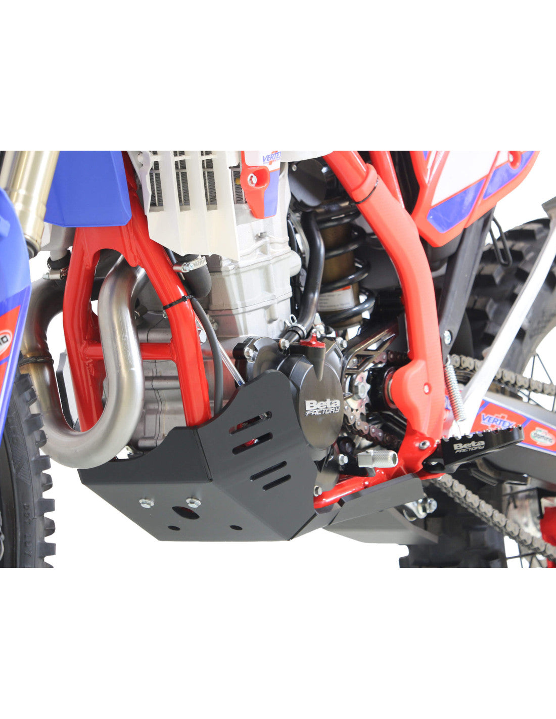Left side of the black HDPE plastic skid plate with linkage guard for Beta 4T