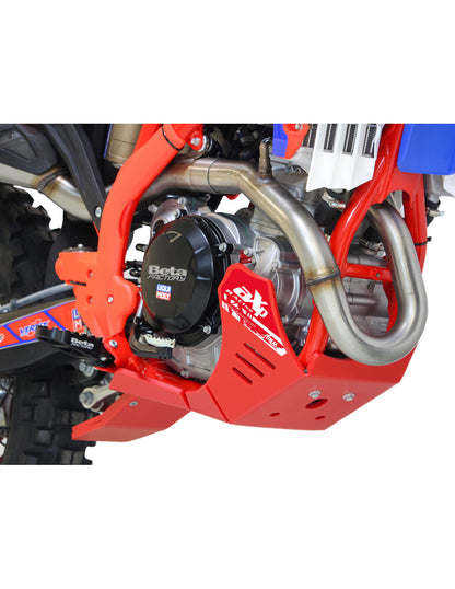 Right side of the red HDPE plastic skid plate with linkage guard for Beta 4T