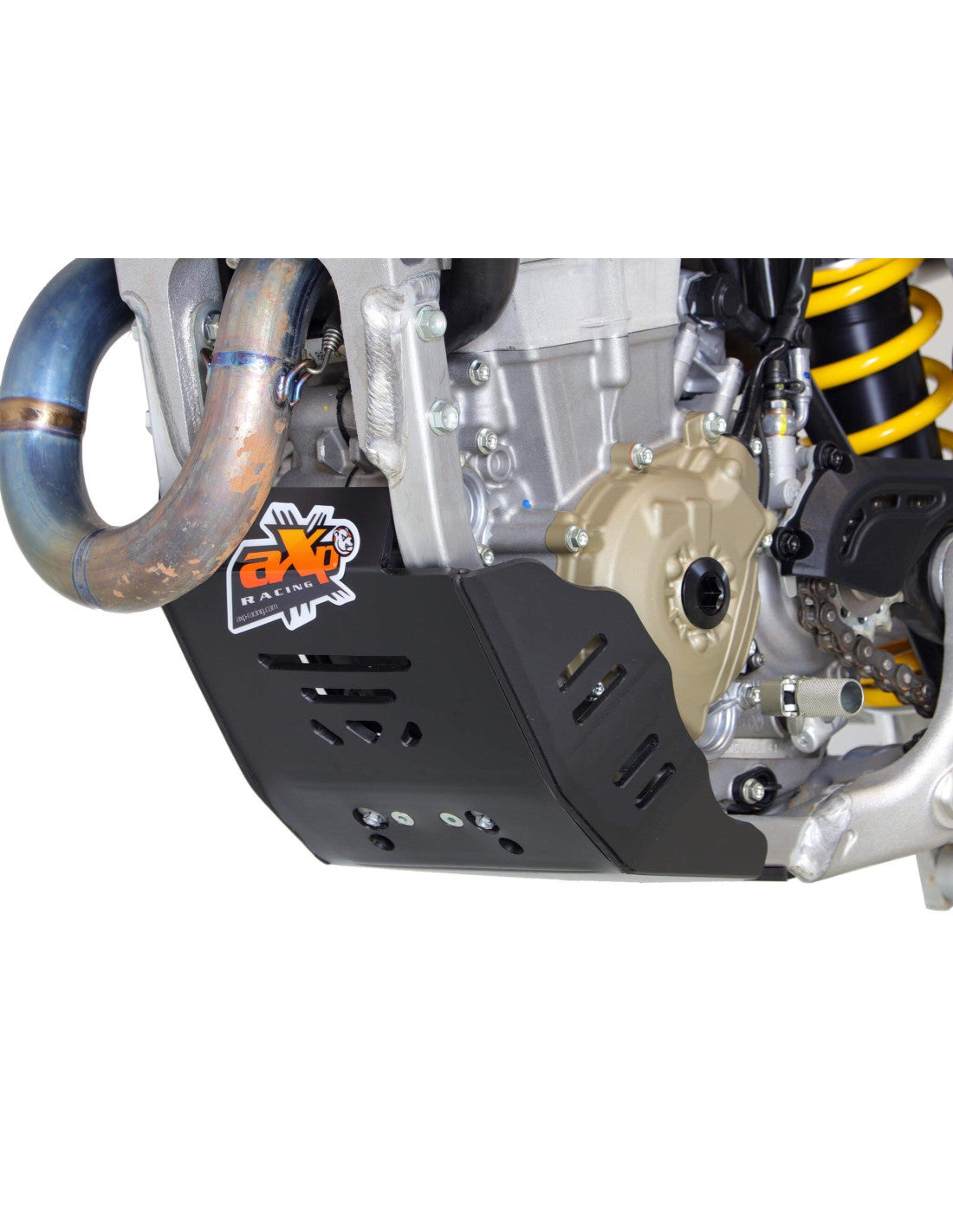 Left side of the 6mm black HDPE plastic skid plate for Ducati Desmo450 MX