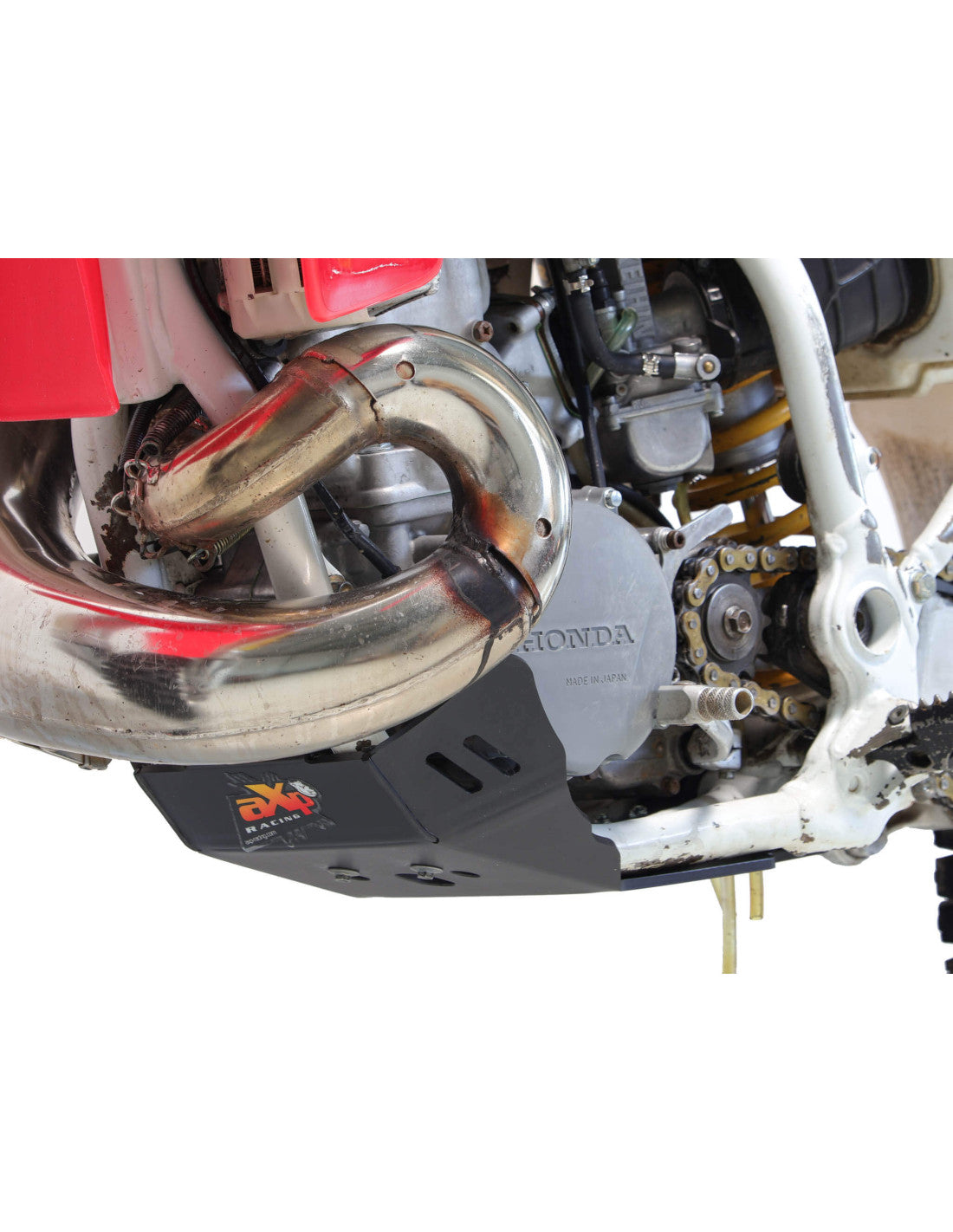 Left side of the 6mm black HDPE plastic skid plate for Honda CR500