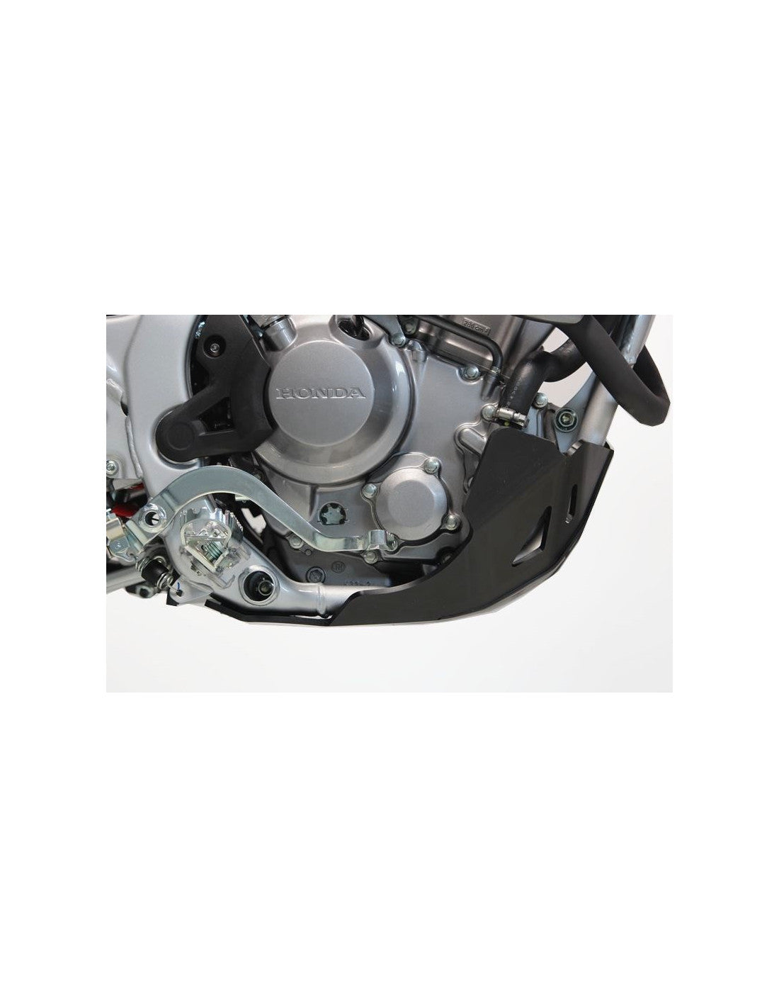 Left side of the black HDPE plastic skid plate for Honda CRF300L