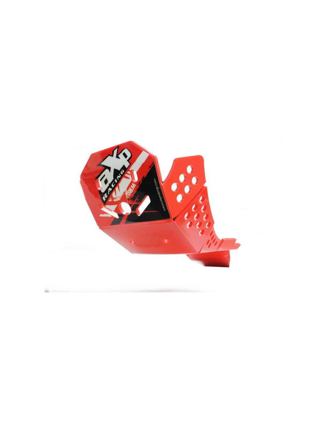 Left side of the red HDPE plastic skid plate with linkage guard for Honda CRF450L