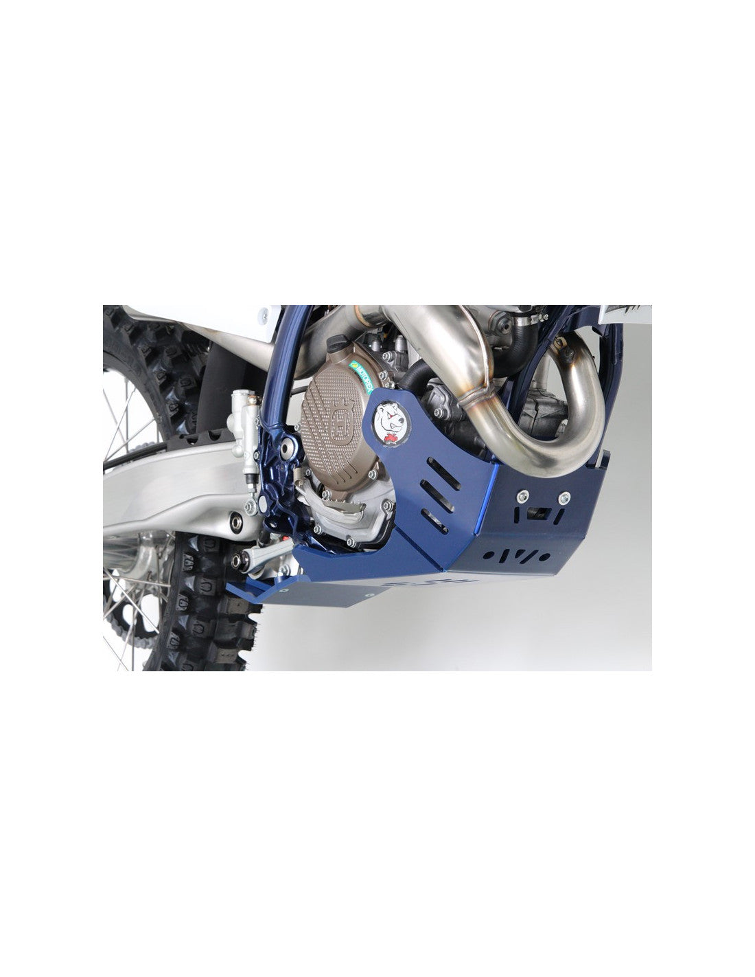 Côté droit du sabot bleu en plastique PEHD avec protection de biellette pour Husqvarna FC250 - FC350