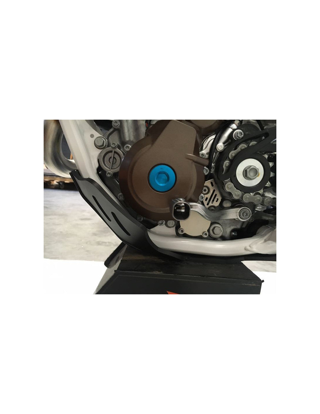 Left side of the black HDPE 6mm plastic skid plate for Husqvarna FE250 - FE350