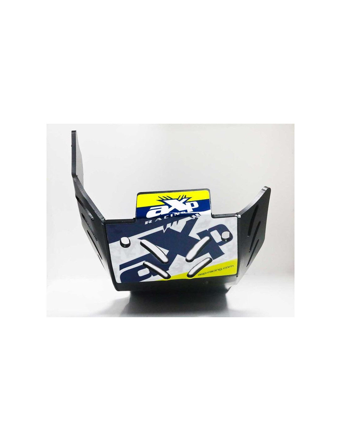 Front view of the 6mm black HDPE plastic skid plate for Husqvarna FE450 - FE501